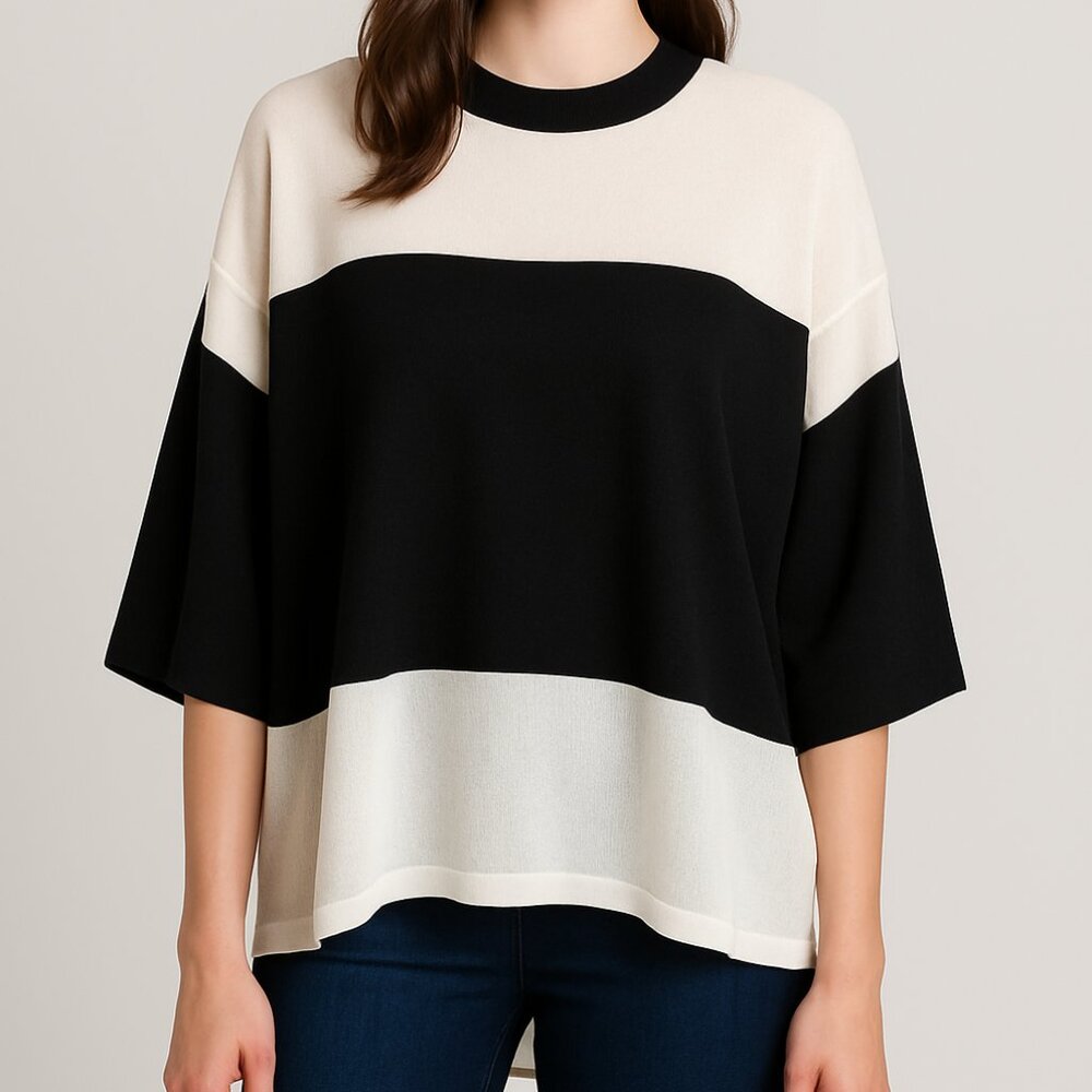 Public School Grey/Black/White Colorblock Wool-Acrylic Sweater • Size M